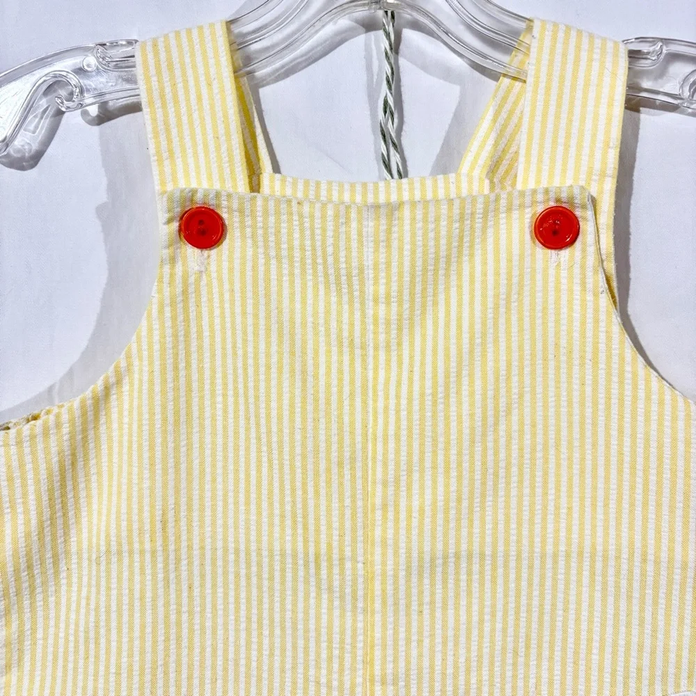 Lisa Jackson Yellow Stripped Overalls with Bunny Carrots (Vintage) Easter Spring